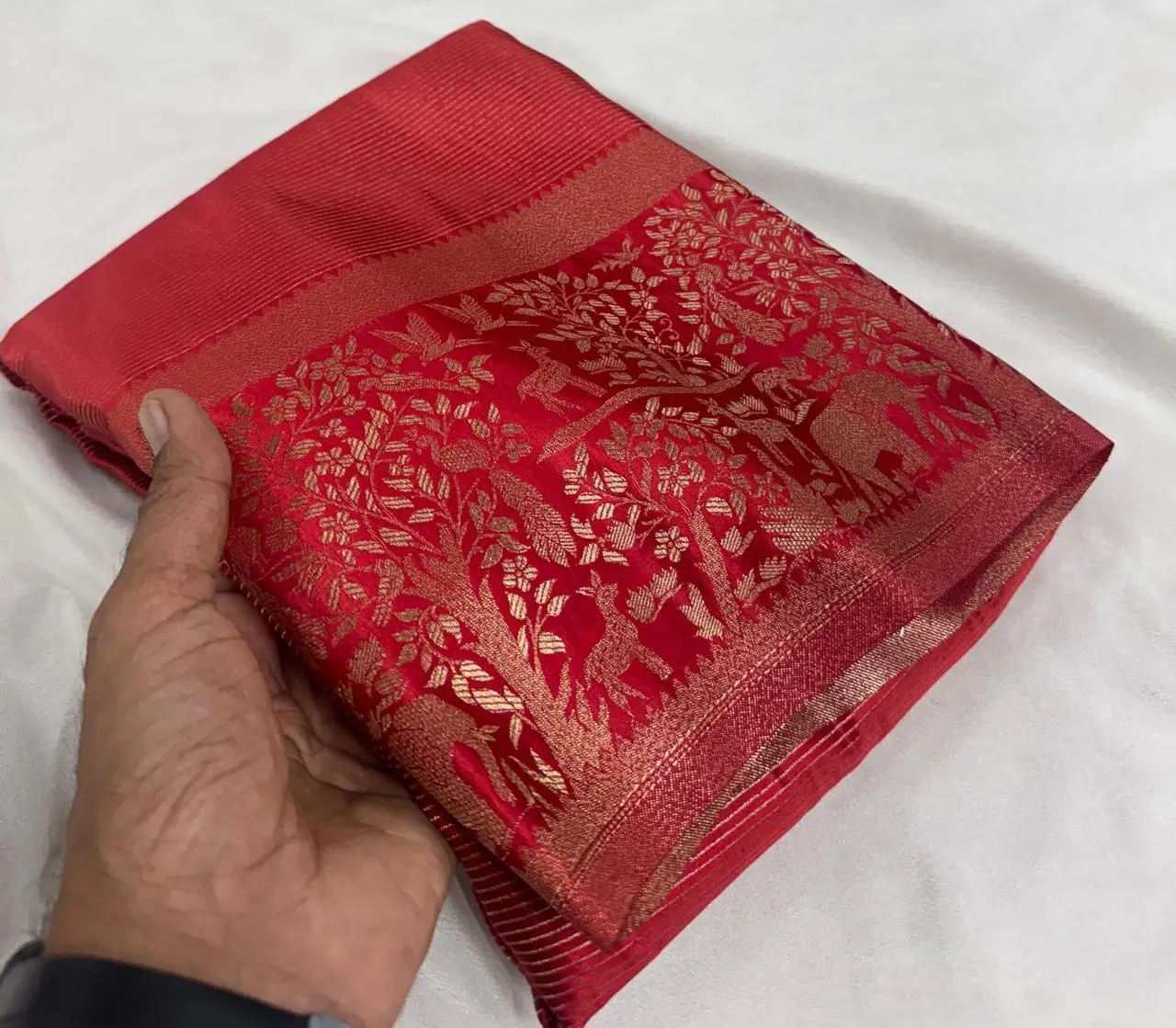 Dark Red Floral Tree Viscose Silk Saree